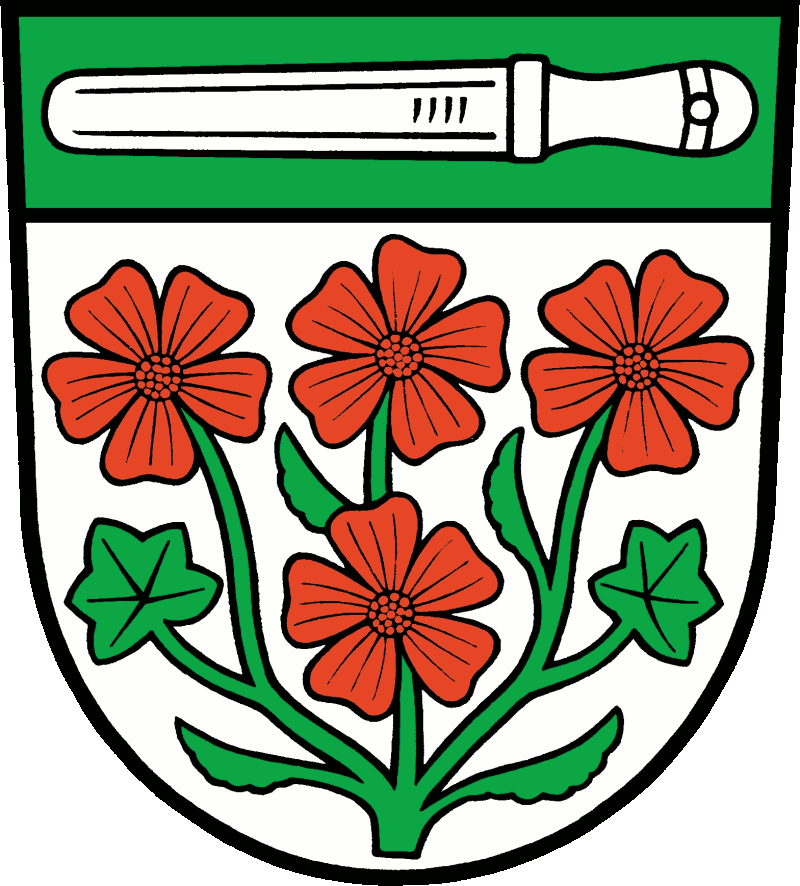 Unter grünem Schildhaupt, belegt mit einem silbernen Schulzenstab, ein grüner Malvenzweig mit vier (3:1) roten Blüten.<br><br /><br />
<br /><br />
