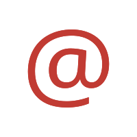 Die Grafik zeigt das at-Zeichen, in roter Farbe, welches in E-Mail-Adressen verwendet wird. Das ist der kleine Buchstabe a, der von einem Kreis halb umschlossen ist.