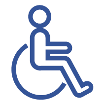 Dargestellt wird eine Person, die im Rollstuhl sitzt.