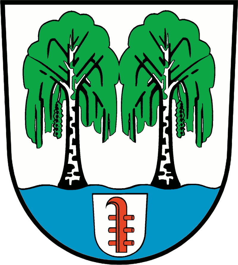 Auf einem blauen Wellenschildfuß, belegt mit dem Wappen von Bredow (in Silber ein roter Steigbaum mit drei Quersprossen), in Silber zwei Birken mit natürlichem Stamm, grüner Krone und grünen Kätzchen.</br>