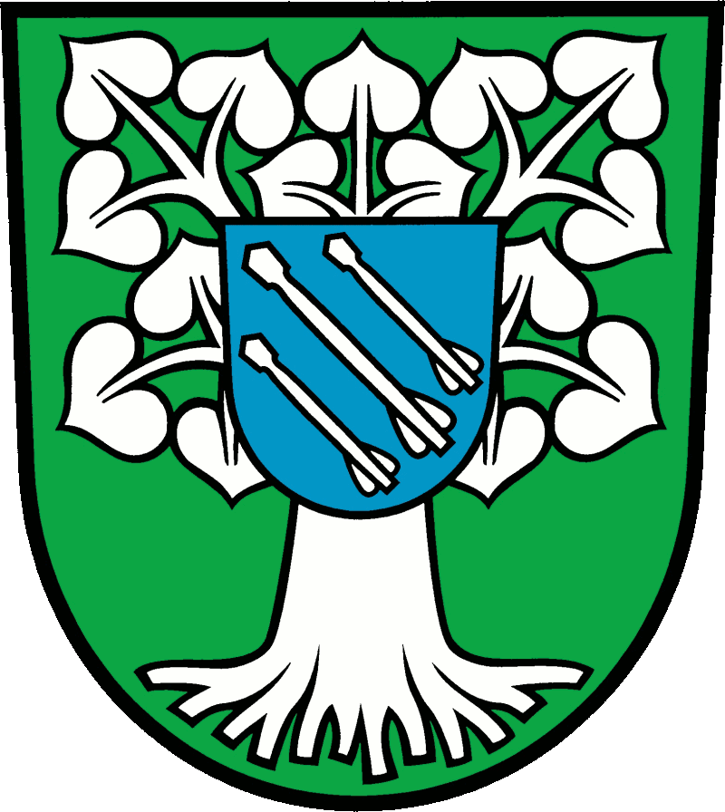 In Grün eine bewurzelte silberne Linde überdeckt von einem blauen Herzschild, belegt mit drei schrägrechten silbernen Bolzenpfeilen (Familienwappen von Schierstedt).<br>