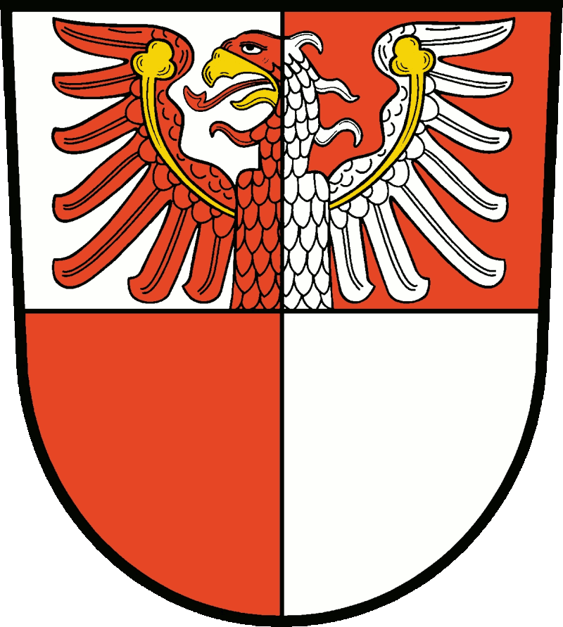 Wappen: Geviert von Silber (Feld 1 und 4) und Rot (Feld 2 und 3); oben ein wachsender, golden bewehrter Adler in verwechselten Farben mit goldenen Kleestengeln auf den Flügeln. <br><br /><br />
<br /><br />
