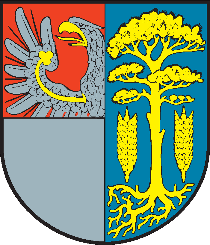 Halb geteilt und gespalten von Rot, Silber und Blau, darin vorne oben das erste Viertel eines gold-bewehrten, silbernen Adlers mit goldenem Kleestängel auf dem Flügel und hinten eine bewurzelte goldene Kiefer beseitet von je einer goldenen Kornähre.</br> 